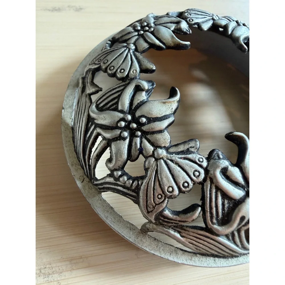 Yankee Candle Illuma-Lid Candle Topper Silver Tone Orchid Butterfly Floral